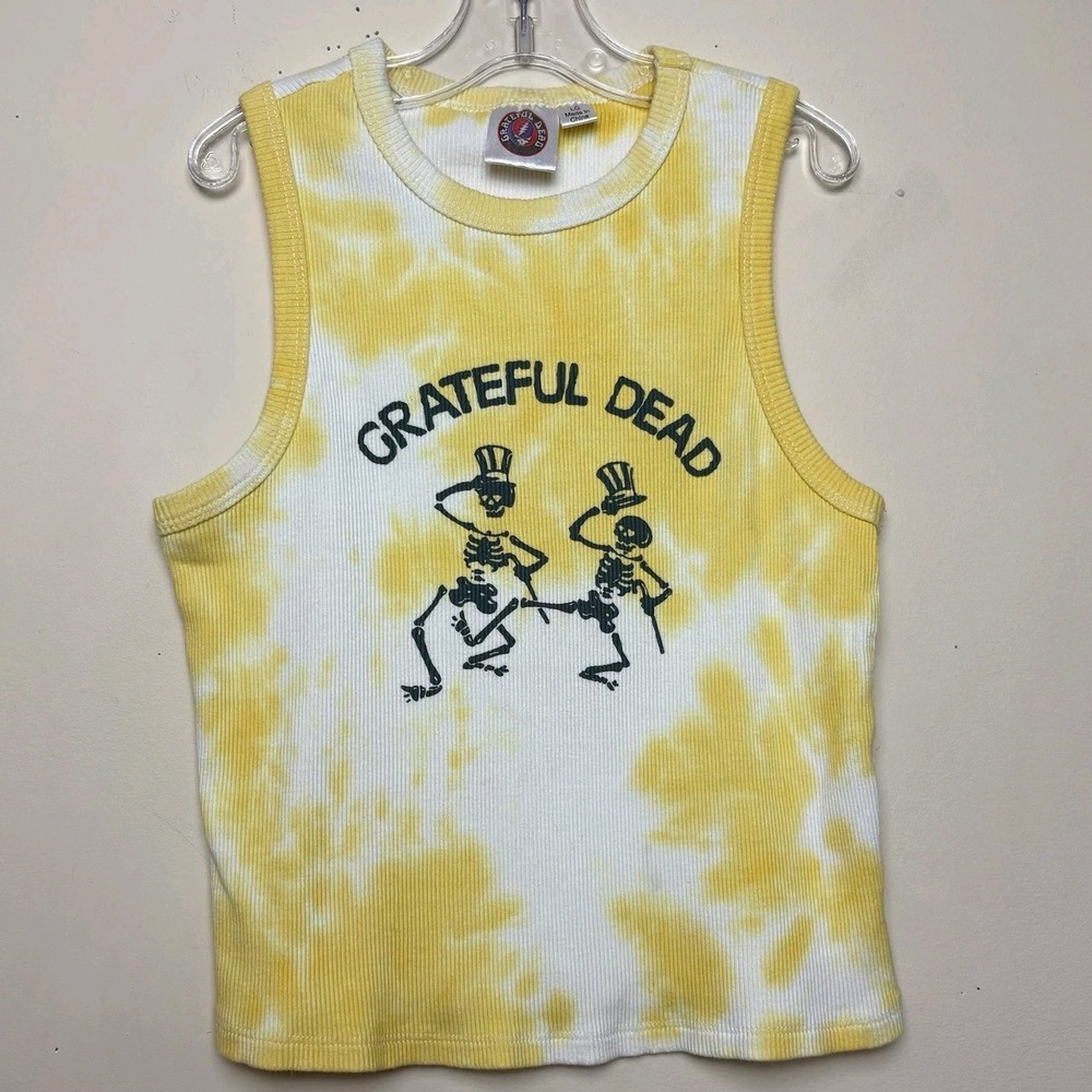 Grateful Dead Girls Tank Top L‎ Yellow Grunge Festival Band Tee Tie Dye